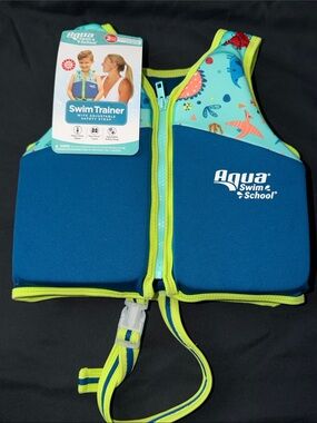 Aqua Swim School Kids Trainer Vest in Blue & Teal with Lime Trim